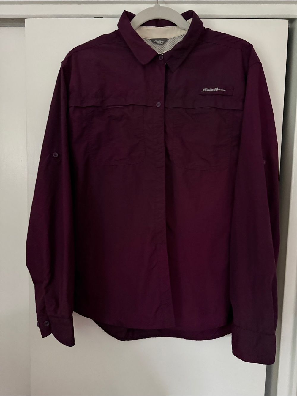 Eddie Bauer women’s  Plum Button-Front Lightweight Shirt . Size tag